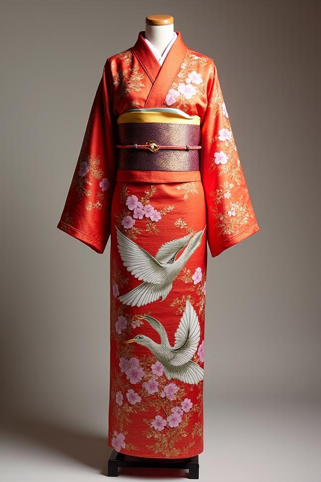 桜と鶴が描かれた古典的な振袖